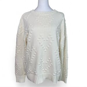 St. Johns Bay Bobble Heart Cream Crewneck Sweater Womens XL Cozy Coastal Grandma